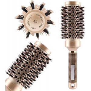 Brosse Ronde En Céramique Antistatique Pour Brushing Professionnel - Poils De Sanglier Pour Séchage, Coiffage Brillant Et Sans Frisottis (45mm) - Neuf