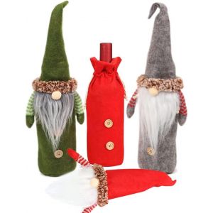 3 Pi&egrave;ces de No&euml;l Bouteille de Vin Set de No&euml;l Bouteille de Vin Sacs de No&euml;l Bouteille de Vin de Couverture de No&euml;l, Vin de Housses de Protection pour la D&eacute;coration de No&euml;l - Neuf