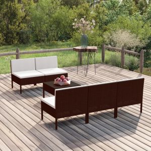 Prolenta Premium - Salon De Jardin 6 Pcs Avec Coussins R&eacute;sine Tress&eacute;e Marron - Neuf