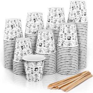 Kal-140 Espresso Gobelets En Carton 110 Ml Avec Agitateurs En Bois Pour Café À Emporter - Neuf