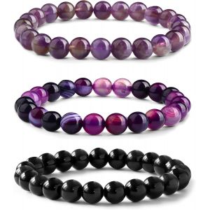 Kalanka-3pcs Bracelet Pierre Naturelle Lithotherapie 8mm - Élastique Empilable Pour Femmes Et Hommes - Neuf