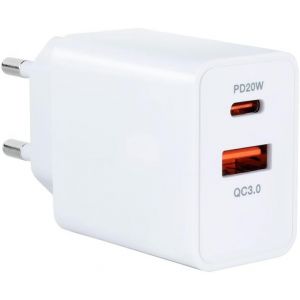 Eryi-Chargeur Mural Usb-C Pd 20 W Et Usb-A/Qc 18 W Tooq Tqwc-2sc04wt En Élégante Couleur Blanche. Idéal Pour Une Charge Rapide Et Efficace De Vos Appareils Électroniques. Compact Et Portable. - Neuf