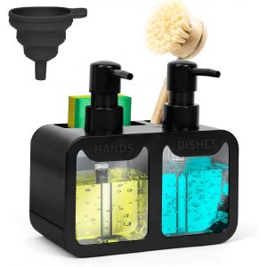 Tianyi-Distributeur De Liquide Vaisselle, Organisateur D'&eacute;vier De Cuisine, Avec Porte-Brosse, Entonnoir Et Porte-&Eacute;ponge, Distributeur De Savon De 350 Ml, D&eacute;tergent Rechargeable, Convient Pour &Eacute;vier - Neuf