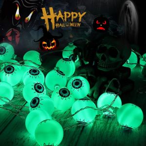 Tianyi-Halloween Guirlande Lumineuse Globe Oculaire Vert, 5m 30leds Halloween Eyeball String Lights À Piles Halloween Lumiere Extérieur Avec Télécommande Fête Décoration Pour Halloween Party Noël - Neuf