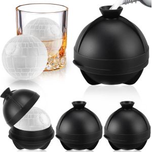 Kal-Bac A Glacon Boule, Lot De 4 Star Wars Grand Bac À Glaçons Avec Couvercle & Entonnoir, Étoile De La Mort Moule À Glaçons Rond En Silicone Sans Bpa Pour Boisson Froide, Whisky, Cocktail, Vin, Bièr - Neuf