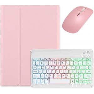 Étui Avec Clavier Rétroéclairé Pour Ipad A16 11"" 2025/Ipad 10e Génération 2022 11"" Avec Souris Et Clavier Rétroéclairé Amovible, Rose + Blanc - Neuf