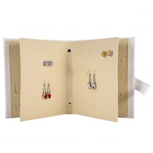 Boite De Rangement Portable Pour Boucles D'oreilles, En Cuir Pu, Avec Motif De Livre, Organiseur De Bijoux (Blanc) - Neuf