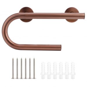 HJLIAN Barre d'appui murale de 32 cm pour salle de bain, pour personnes agees, accoudoir en U avec porte-papier, finition brossee or rose - Neuf