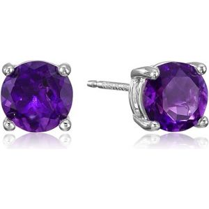 Boucles D'oreilles En Argent Sterling Avec Pierre De Naissance Ronde, Véritable Ou Créée - Neuf
