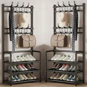 Cintre À Chaussures Multicouche,Étagère À Chapeaux Et À Chaussures Bricolage,Étagère À Chaussures Simple,Étagères De Stockage D'évaluation De Salon,Porte T1-2pc 3 L-Black- - Neuf