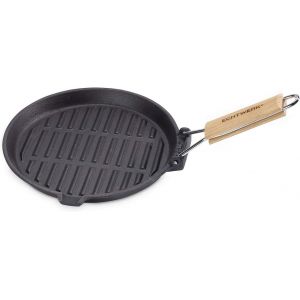 Subzonal-Po&ecirc;le &Agrave; Griller En Fonte Et Rev&ecirc;tement &Eacute;maill&eacute; 24cm, Poign&eacute;e En Bois Amovible, &Eacute;coulement Lat&eacute;ral De La Graisse, Po&ecirc;le Adapt&eacute;e Aux Foyers, Bbq Et Fours - Neuf