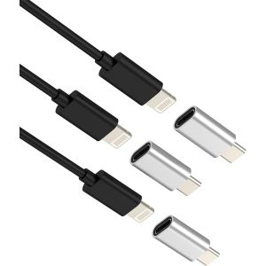 TRAHOO-Lot de 3 adaptateurs Lightning femelles vers USB C m&acirc;les pour iPhone 16 15 Pro Max pour Apple Compatible avec Samsung S24 S23 S22 Type C Chargeur Lightning Jack C&acirc;ble Connecteur Accessoires Ch - Neuf