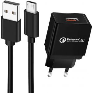 JGD-Quick Charge 3.0 Chargeur Secteur USB et 1M C&acirc;ble Micro USB pour Blackview A60 A70 |Cubot Note 7 / Note 20 |Doogee X95 X96 N20 Pro | pour Wiko Y81 Y62 Y61 Y60 Y51 View4 Lite Android Phone - Neuf