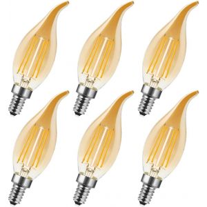 Lot De 6 Ampoule Led E14,C35 Vintage Ampoules E14 Led,4w Equivalence Incandescence 40w,2700k Blanc Chaud,400lm,Non Dimmable,Ambre,Ampoule Petit Culot À Vis - Neuf