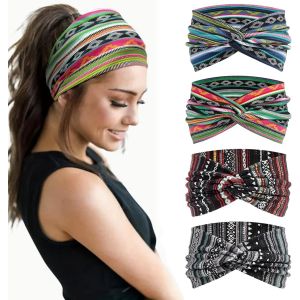 4 Pi&egrave;ces Bandeau Cheveux Femme, &Eacute;lastique Doux Bandeau Large Cheveux Femme, Boho Bandeaux Mode Pour Femmes, Hair Band &Agrave; Noeuds Torsad&eacute;s, Sport Headband, Adapt&eacute; Yoga Fitness Exercice - Neuf