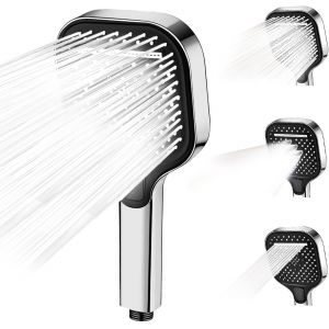 JGD-Pommeau de Douche Carr&eacute;, 3 Modes Pommeau de Douchette &agrave; Main Pommeaux de Douches &agrave; Pression Renforc&eacute;e, Large Panneau (120 mm), Pommeaux de Douche Economie pour la Salle de Bain - Neuf