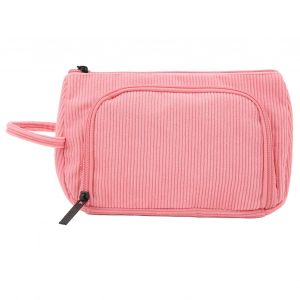Trousse de maquillage multifonctionnelle en velours cotele, grande capacite, portable, pour femmes et filles, rose - Neuf