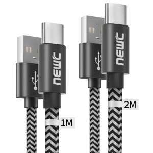 KALANKA-Câble USB C [Lot de 2, 1M+2M] Tressé Noir en Nylon compatible pour Samsung Galaxy S8/S9/S10/S21/S22/S22 Plus, Huawei, Xiaomi, Honor, Nokia, OnePlus, Chargeur Cable Rapide - Neuf