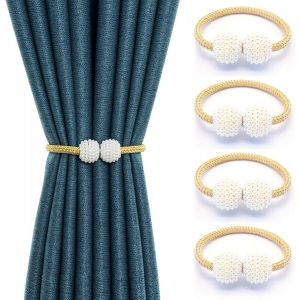 Embrasses de rideaux magnétiques, lot de 4, avec boules de perles magnétiques, boucles de cordon à clip pour rideaux européens, pour la maison, le bureau et les décorations de fenêtre d'hôtel. - Neuf