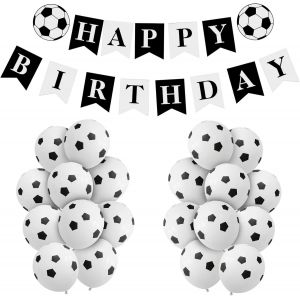 Letnerny-Deco Anniversaire Foot, Bannière D'anniversaire De Football 20pcs Ballon Anniversaire Foot Noir Et Blanc Décoration Football Anniversaire Fête D'anniversaire Pour Les Fans De Football Garçon - Neuf