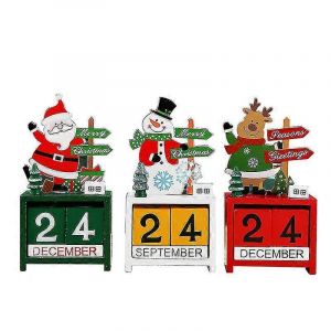 Wabjtam 3pcs Calendrier de Noël en bois Décoration de Noël Accessoire Ornement de bureau - Neuf
