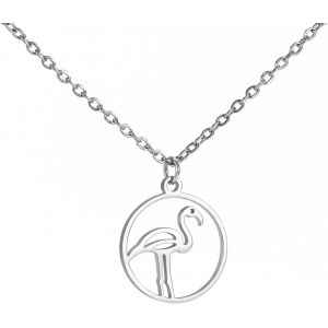 Kal-Collier Flamant Rose Délicat Pendentif Acier Inoxydable Bijoux Animaux Circulaire Mignon Femmes Mère Fête Anniversaire Cadeaux - Neuf