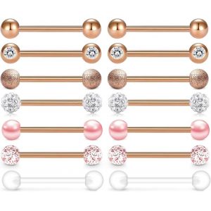 Trahoo-14g Piercing Téton Mamelon Piercing Acier Chirurgical Téton Piercing Barres Femmes Argent Or Rose Barbells Bijoux De Piercing - Neuf