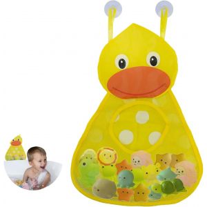 Rangement Pour Jouets De Bain Pour Bébé, Support Pour Jouets De Baignoire, Filet Pour Jouets De Bébé Pour Les Garder Au Sec Et Propres, Canard Jaune Avec 2 Ventouses Puissantes - Neuf