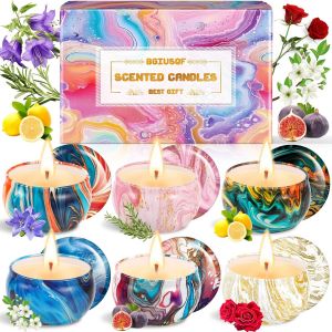 Coffret de 6 Bougies Parfumées,Cadeau Décoratif pour Soulager Le Stress,Anniversaire,Bain,Yoga et Fête - Neuf