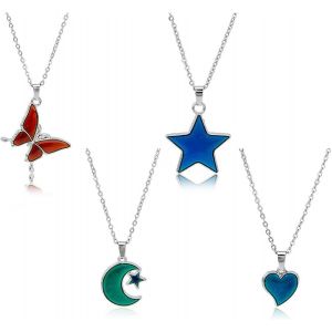 Kales-4pcs Collier Avec Pendentif C?ur Papillon Étoile Lune Bleu Changement De Couleur Détection De Température Humeur Magique En Alliage Pour Femmes - Neuf