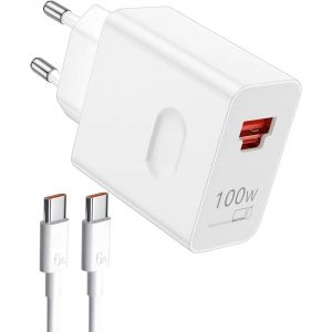 LORANKA-100W Supercharge Chargeur Rapide USB-C pour Honor 200,400, Magic 7, 2 Ports PD Chargeur Rapide avec C&acirc;ble USB-C 2M 6A, Compatible avec Honor Magic7Pro 7Lite 6Lite 6Pro 200 Lite X6b Pad X8a 9 - Neuf