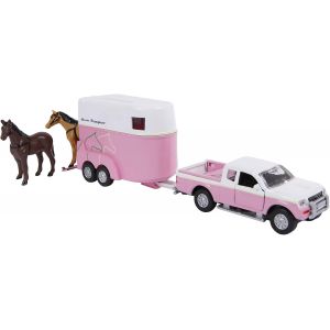 KALANKA-Van Manen Traffic Mitsubishi 520124 Toy Car and Horse Trailer Set Pink/White for Girls - Neuf