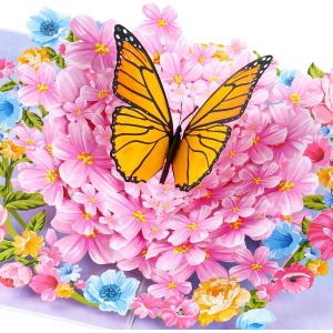 3D Carte Pop Up Papillons sur fleurs avec enveloppe, Carte d'anniversaire Pop Up Cartes de voeux 3D Papillons pour femme, amie & mère (Bon rétablissement, Merci, Anniversaire de Mariage) - Neuf