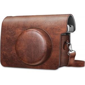 Housse pour Instax Wide 300-Appareil Photo Argentique Instantan&eacute;-Sac de Cam&eacute;ra en Cuir V&eacute;g&eacute;talien Voyage Cam&eacute;ra Cover Case Sac avec Bandouli&egrave;re Amovible,Marron - Neuf