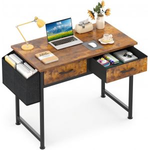 Ksfal-Petit Bureau Avec Tiroirs Et Poches De Rangement Latérales-80 Cm-Petite Table D'ordinateur-Sac De Rangement-Marron Vintage - Neuf