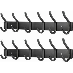 Porte Manteau Mural de 6 Crochets, Pat&egrave;res Porte Manteaux Crochet Mural pour Serviettes en Acier Inoxydable (Noir Mat, 6 Crochets,2 Packs) - Neuf
