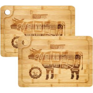 2x Planches &Agrave; D&eacute;couper 33x23cm &Eacute;pais 20mm Avec Rigole Pour Jus Bambou - Neuf