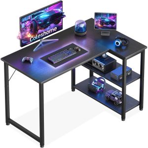 SUBZONAL-Bureau Gaming, 100x70cm Bureau d'angle avec &eacute;tag&egrave;re de Rangement R&eacute;versible, Bureaux en L Peu Encombrant, Adapt&eacute; comme Bureaux pc dans Les Coins Familiaux, Noir - Neuf