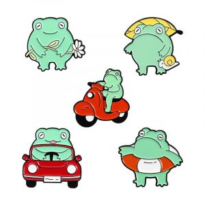 Ensemble De Broches En Émail Grenouille Verte (5 Pièces), Broche Animal De Dessin Animé Amusant Grenouille Voiture Piscine Plante Broche Sac À Dos Badge Enfant Chapeau Sac Homme Femme - Neuf