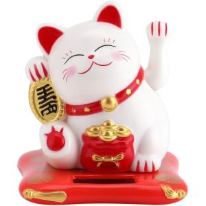 Sansh-Lucky Cat,Chat Chinois Porte Bonheur,Maneki Neko Solar Alimenté,Japonais Chat Japonais Porte Bonheur Voiture Chat,Figurine Chat Avec L'énergie Solaire Décoration Maneki-Neko Chat,6,5 X 7 X 7,6c - Neuf