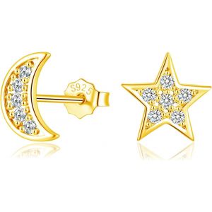 Kal-Boucles D'oreilles Pour Femme En Argent Sterling 925 Avec Zircone Cubique, Boucles D'oreilles En Forme D'&eacute;toile Hypoallerg&eacute;niques En Argent 925, Petites, Cartilage Mignon, Sommeil Plat, - Neuf