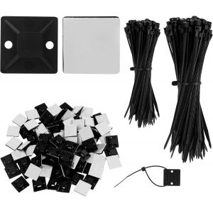 CHECARZHN--NO1-Lot De 220 Serre-Câbles Noirs - 2 Tailles - Support De Câble Autocollant En Nylon - Support De Base En Plastique Résistant - Pour Fixation De Câbles - Neuf