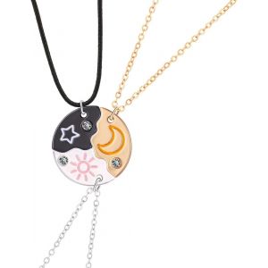 Kales-3 Pièces Collier D'amitié Pour 3,Soleil Lune Étoiles Collier Fille,Collier Bff Pour 3,Bff Collier D'amitié Pour Enfants Cadeau Pour Les Cadeaux D'anniversaire Et De Noël Des Filles - Neuf
