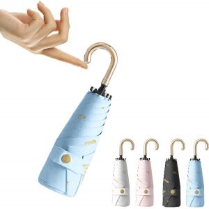 Mini Parapluie De Voyage Pliable Avec Poign&eacute;e En Forme De Crochet &iquest; Papillons Et &Eacute;toiles Dor&eacute;s, Protection Uv Et Pluie Upf 50+, L&eacute;ger Et Compact, 6 Baleines, Pour Femme (Rev&ecirc;tement En T&eacute;flon, Convien - Neuf
