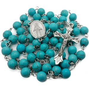 Store Chapelet En Perles Turquoise Avec Perles En Marbre Bleu Ciel - Neuf
