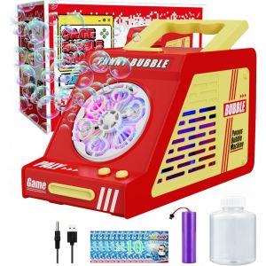 Machine &agrave; Bulles,Machine &agrave; Bulles Automatique pour Enfants 10000+ Bulles avec 6 Grands Trous,Jouets &agrave; Bulles Portable avec Lumi&egrave;res de Couleur/Solution pour Ext&eacute;rieur F&ecirc;te Mariage (Rouge) - Neuf