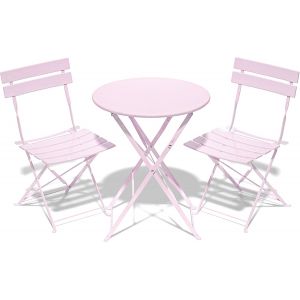 Ulteronixshop-Lot De 3 Meubles De Jardin De Balcon, R&eacute;sistants Aux Intemp&eacute;ries, Pour Petit Balcon, Table De Bistrot Avec 2 Chaises, Pliable, Rose - Neuf
