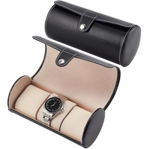 X Boîte À Montres Triple Cylindre En Cuir Pu - Noir, Organiseur De Montres À Poussoir En Velours - Neuf