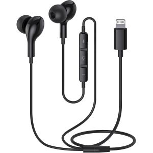KALANKA-Ecouteurs pour iPhone, Certifiés MFi Ecouteur Lightning HiFi Stéréo Magnétique à Isolation Sonore de Ecouteurs avec Micro Compatibles avec iPhone 14 13 12 11 Pro Max iPhone X XS Max XR 8 7 - Neuf