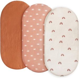 Tzf-Lot De 3 Draps-Housses, Protège-Matelas, Pour Parc, 100 % Mousseline De Coton, Doux, Pour Poussette, Excellents Comme Cadeau De Naissance, Motif Arc-En-Ciel - Neuf